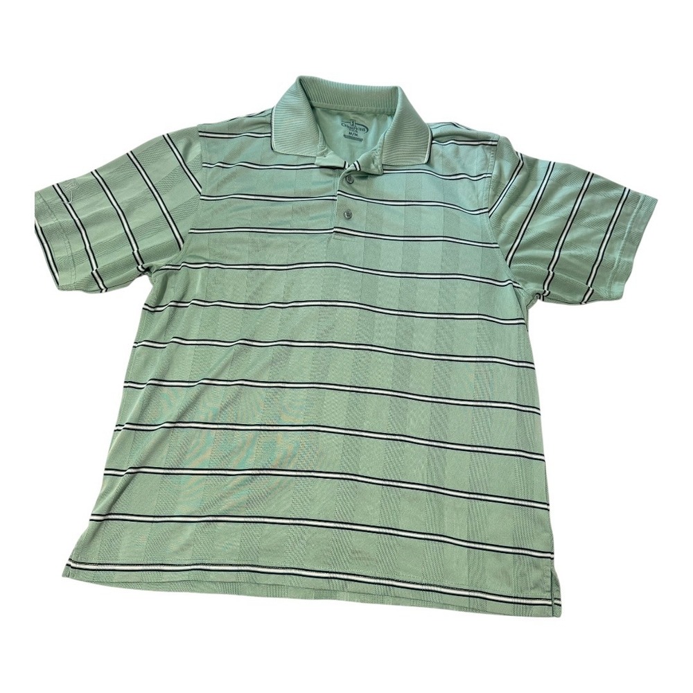 Champions Tour Polo Shirt Medium Mens Green Striped Short Sleeve Golf Preppy